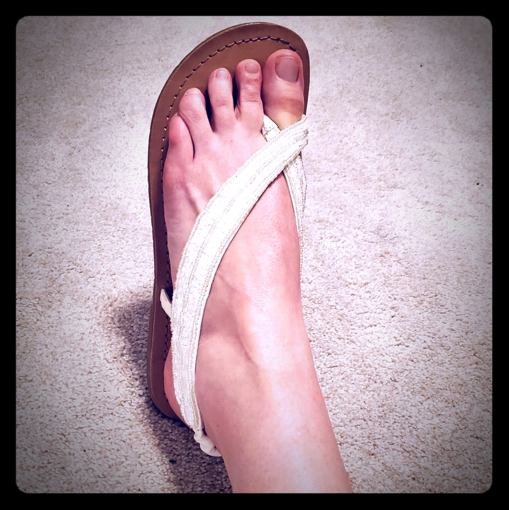 Beaded White Flat Sandals